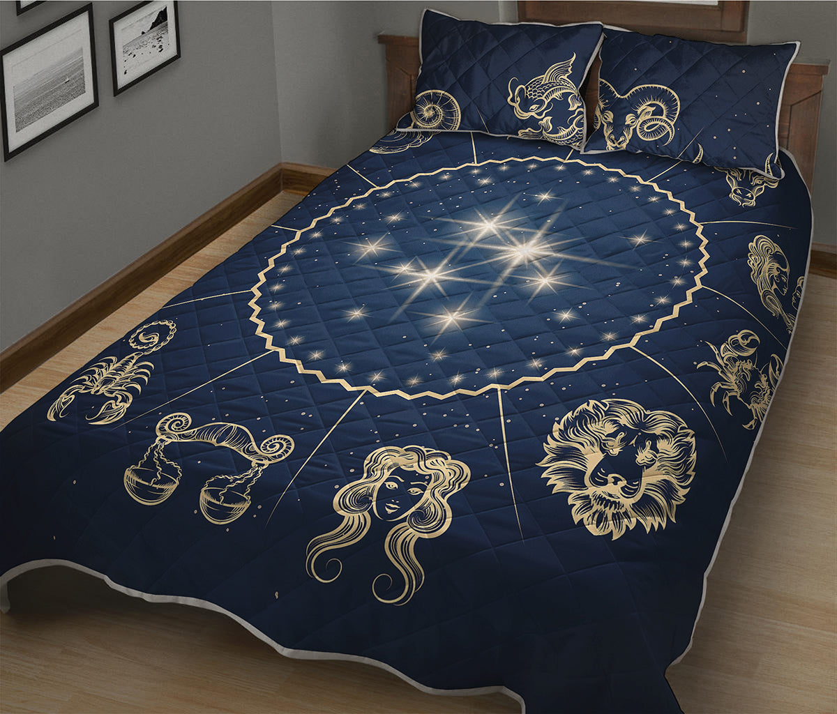 Zodiac Astrology Symbols Print Quilt Bed Set