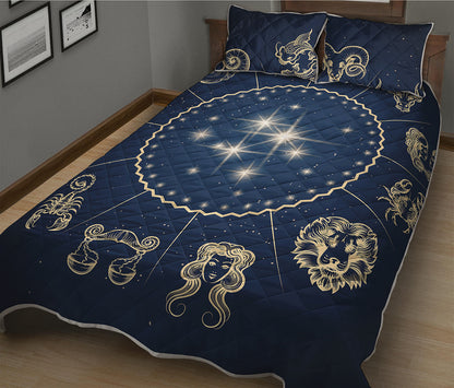 Zodiac Astrology Symbols Print Quilt Bed Set