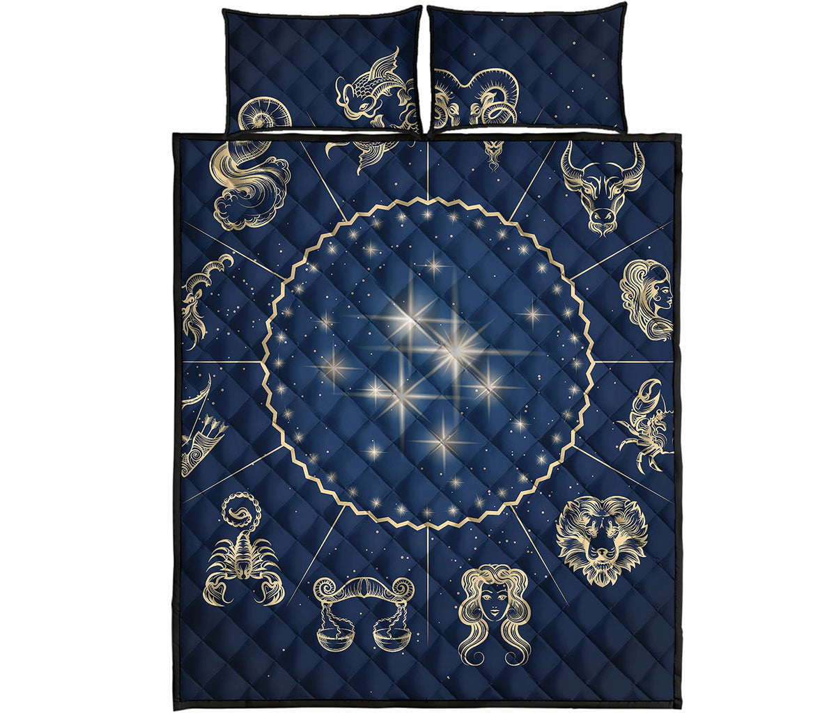 Zodiac Astrology Symbols Print Quilt Bed Set
