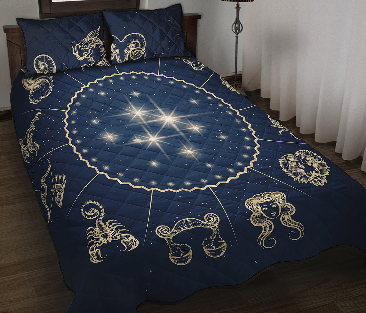 Zodiac Astrology Symbols Print Quilt Bed Set