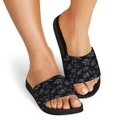 Zodiac Constellation Pattern Print Black Slide Sandals