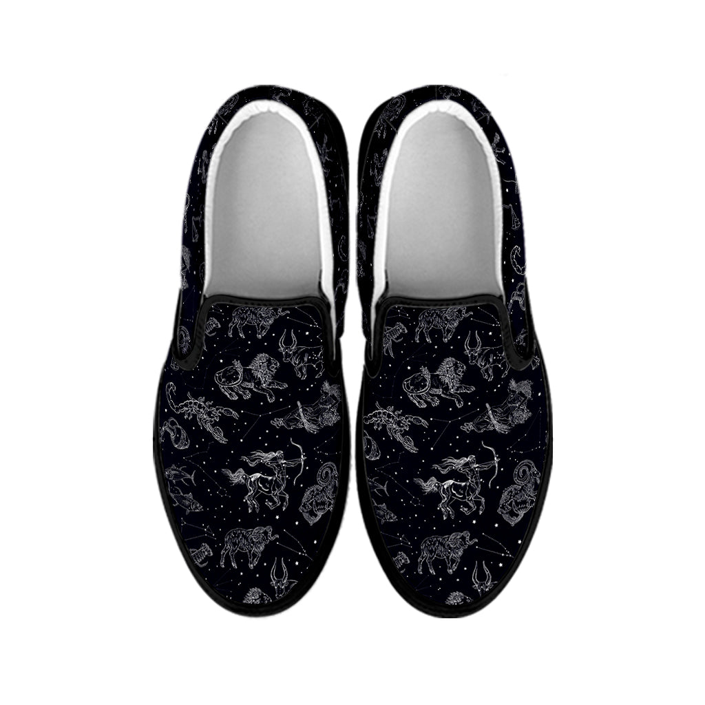 Zodiac Constellation Pattern Print Black Slip On Shoes