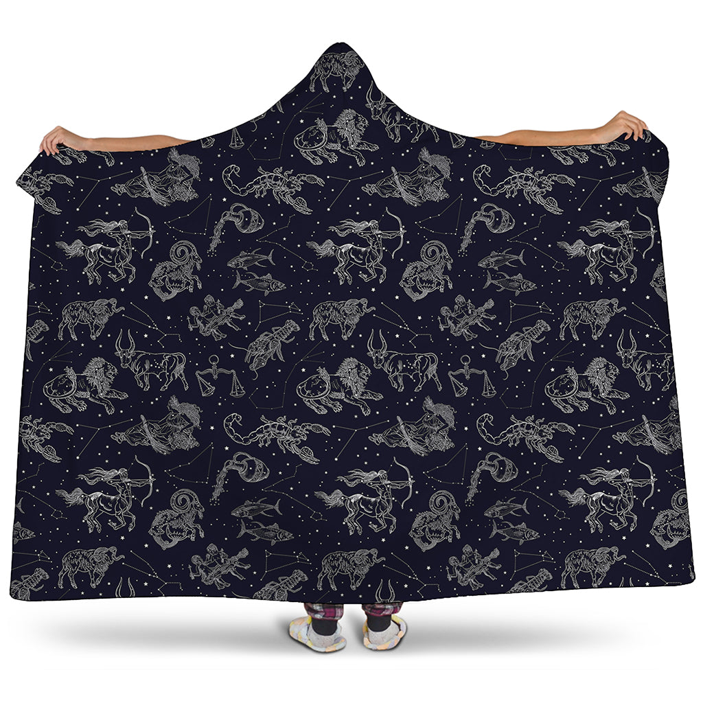 Zodiac Constellation Pattern Print Hooded Blanket