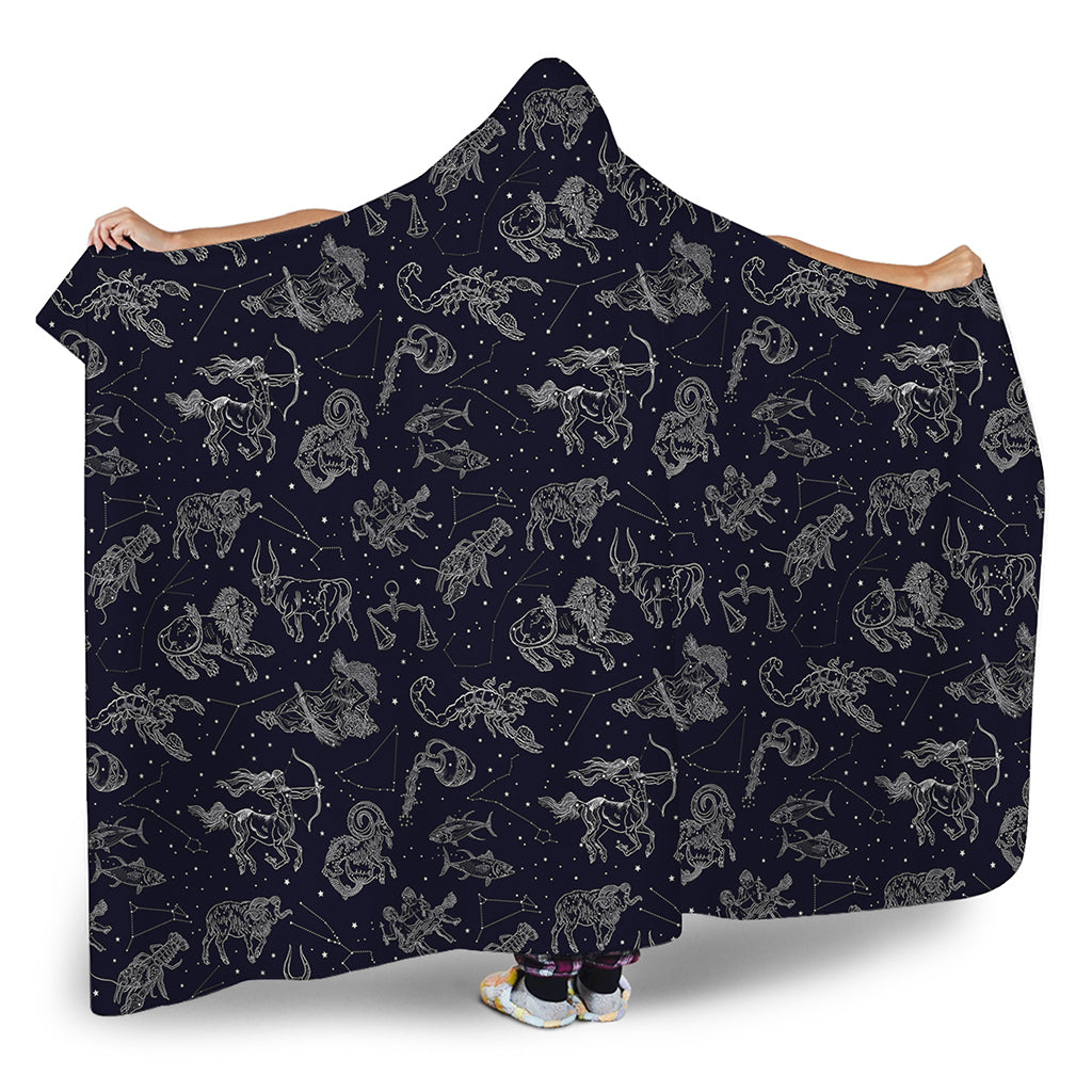 Zodiac Constellation Pattern Print Hooded Blanket