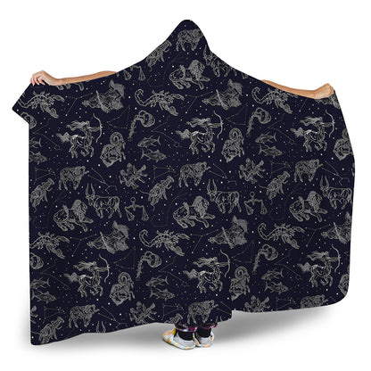 Zodiac Constellation Pattern Print Hooded Blanket