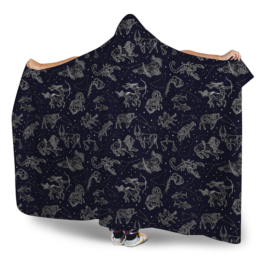 Zodiac Constellation Pattern Print Hooded Blanket