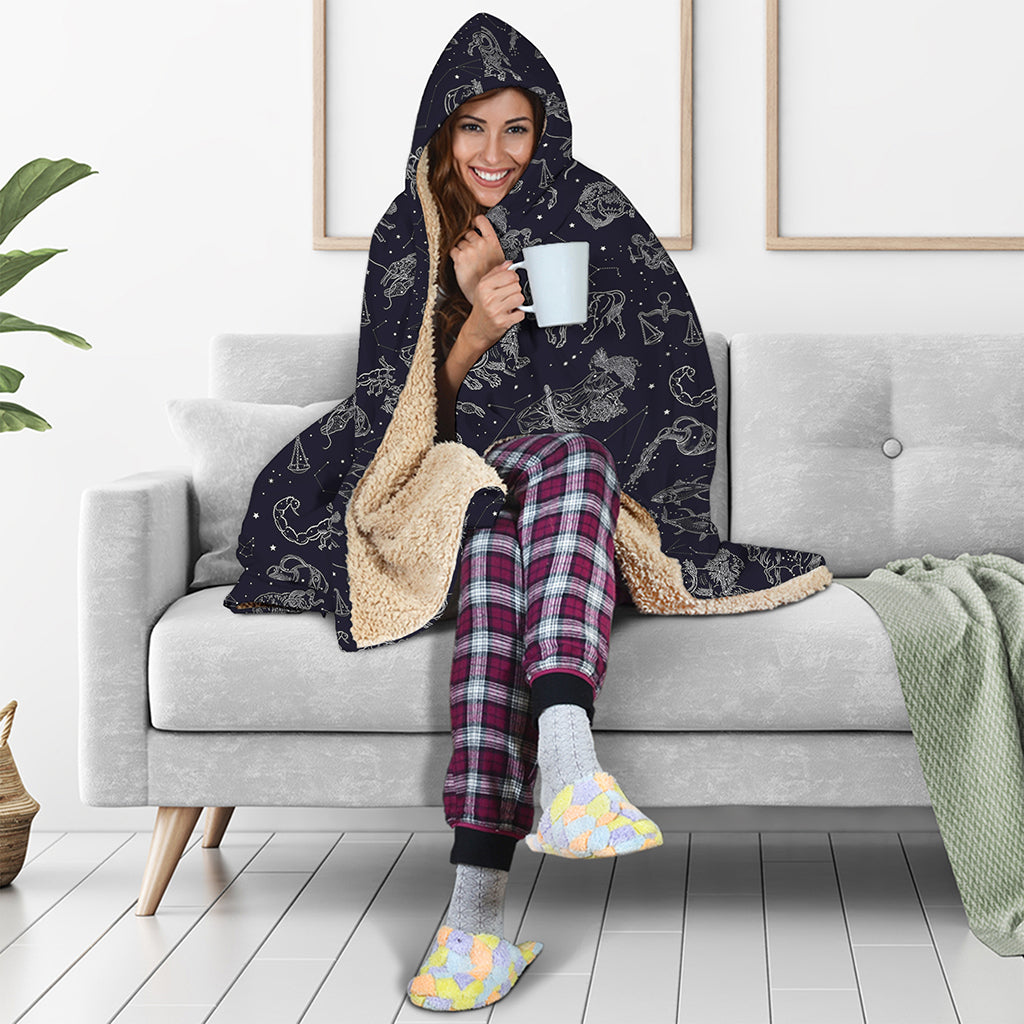 Zodiac Constellation Pattern Print Hooded Blanket