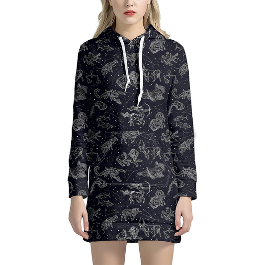 Zodiac Constellation Pattern Print Hoodie Dress