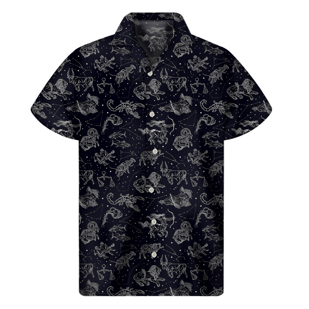 Zodiac Constellation Pattern Print Men's Short Sleeve Shirt
