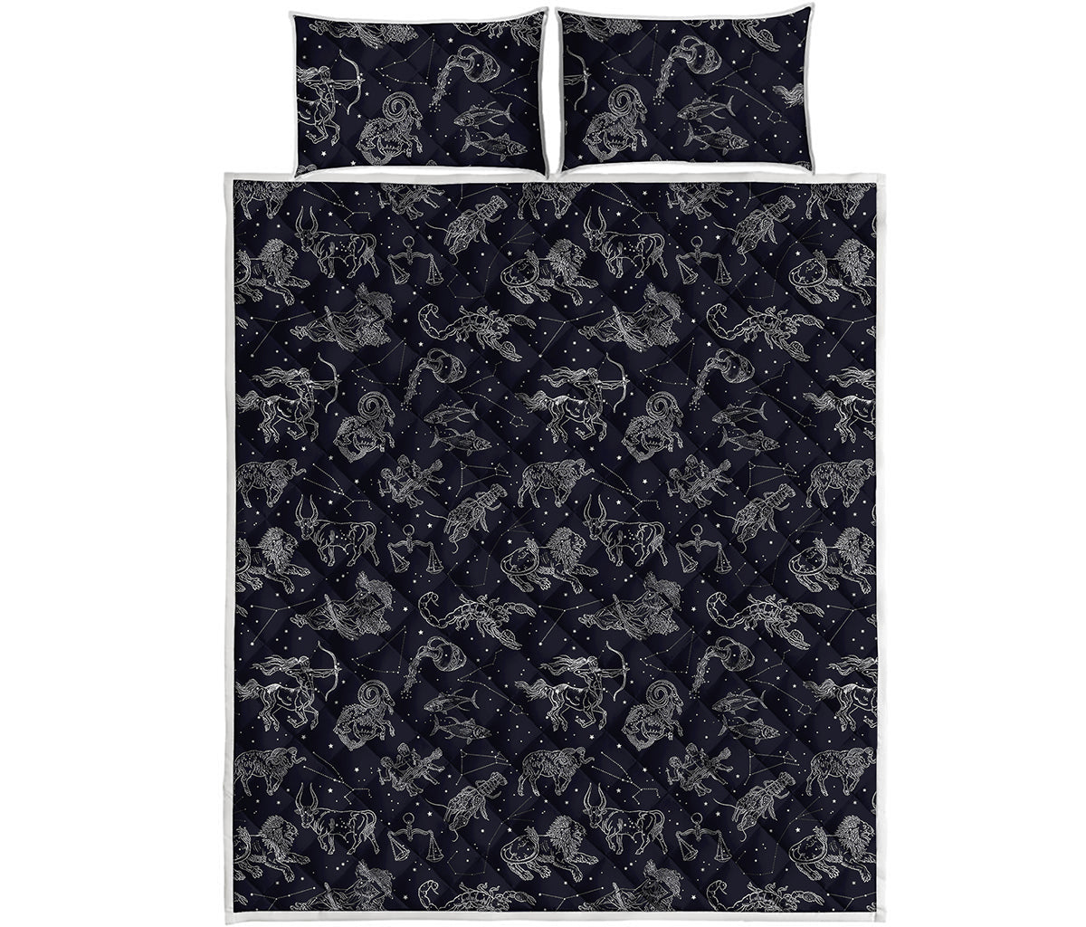 Zodiac Constellation Pattern Print Quilt Bed Set
