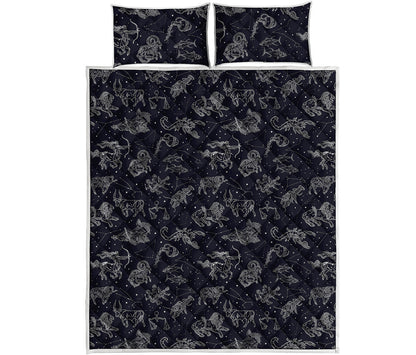 Zodiac Constellation Pattern Print Quilt Bed Set