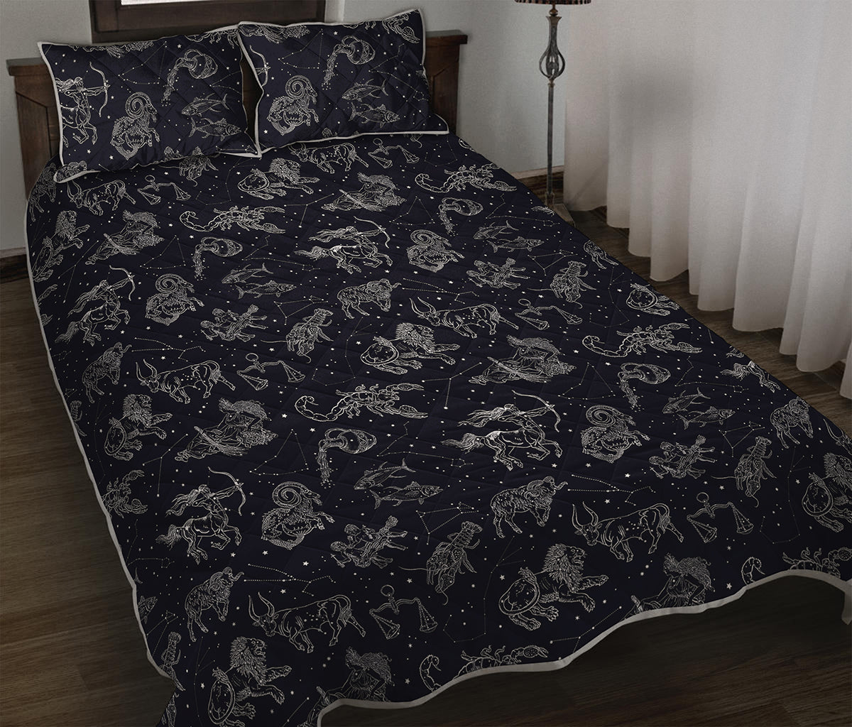 Zodiac Constellation Pattern Print Quilt Bed Set