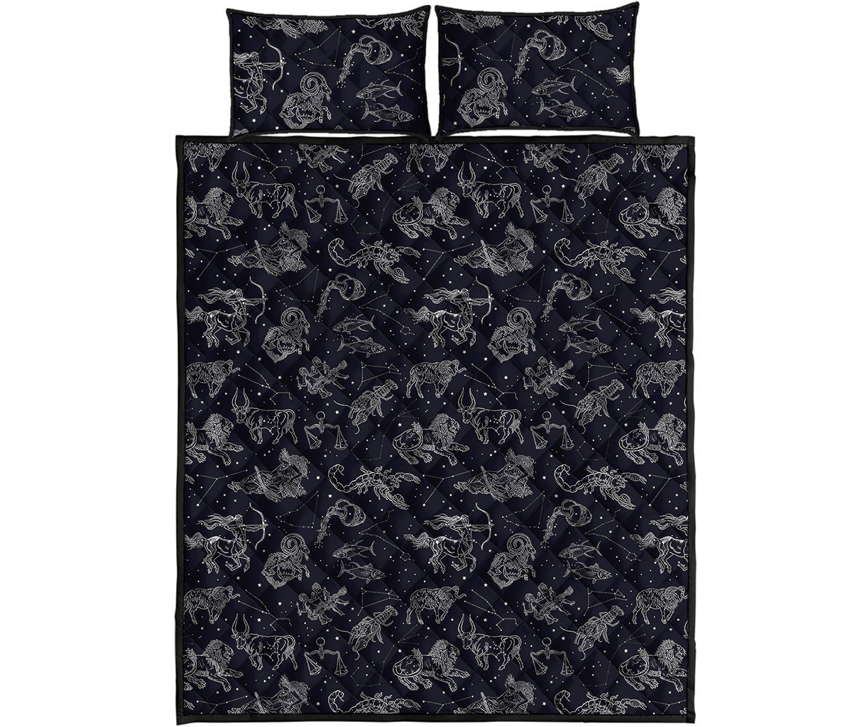 Zodiac Constellation Pattern Print Quilt Bed Set