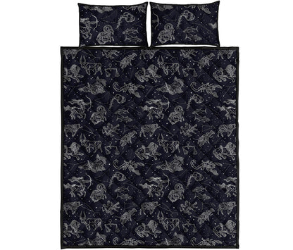 Zodiac Constellation Pattern Print Quilt Bed Set
