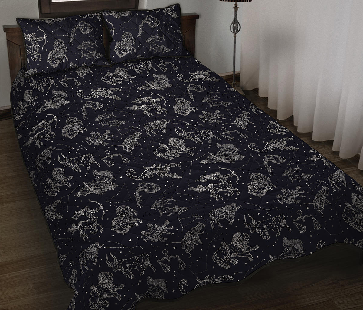 Zodiac Constellation Pattern Print Quilt Bed Set