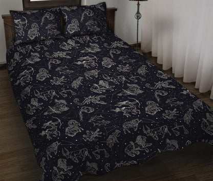 Zodiac Constellation Pattern Print Quilt Bed Set
