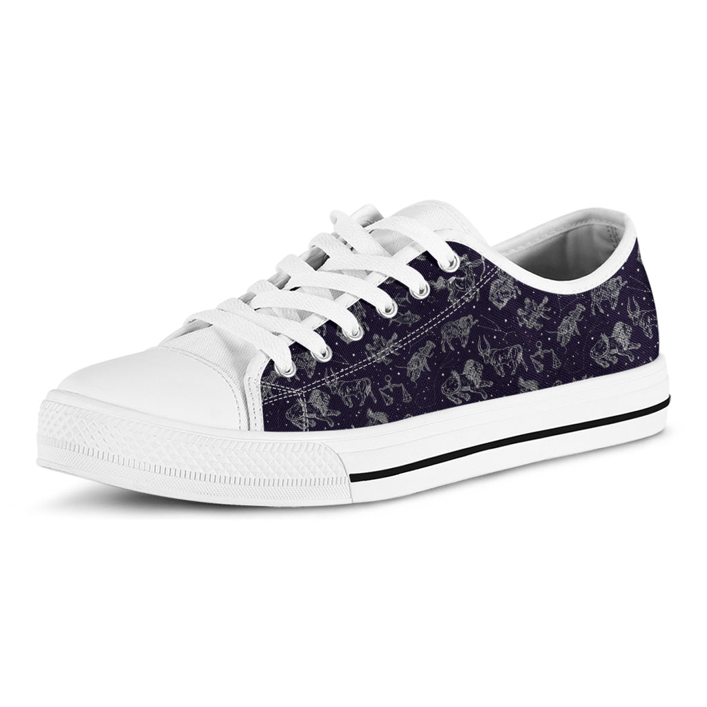 Zodiac Constellation Pattern Print White Low Top Shoes