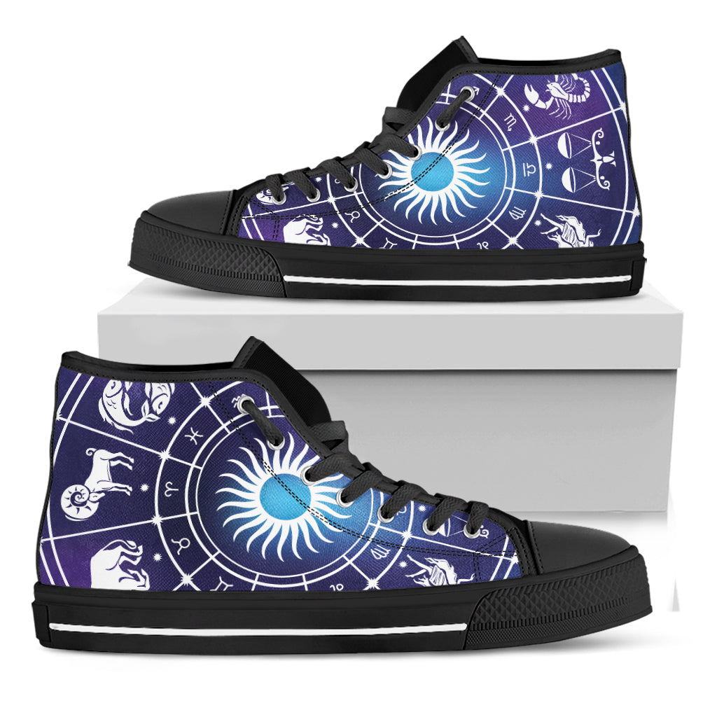 Zodiac Horoscopes Print Black High Top Shoes