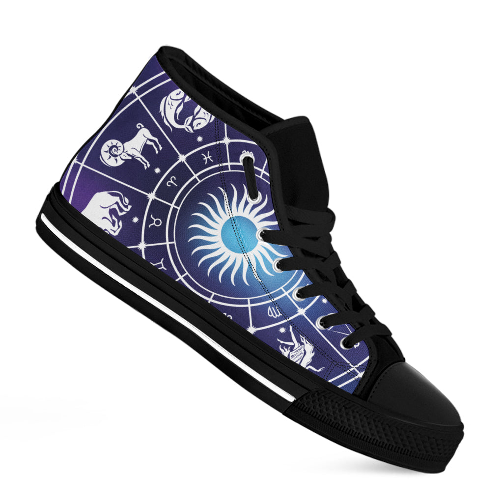 Zodiac Horoscopes Print Black High Top Shoes