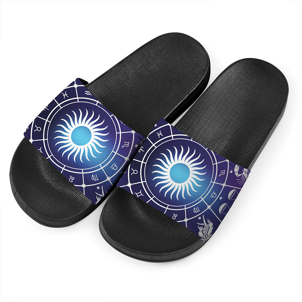 Zodiac Horoscopes Print Black Slide Sandals