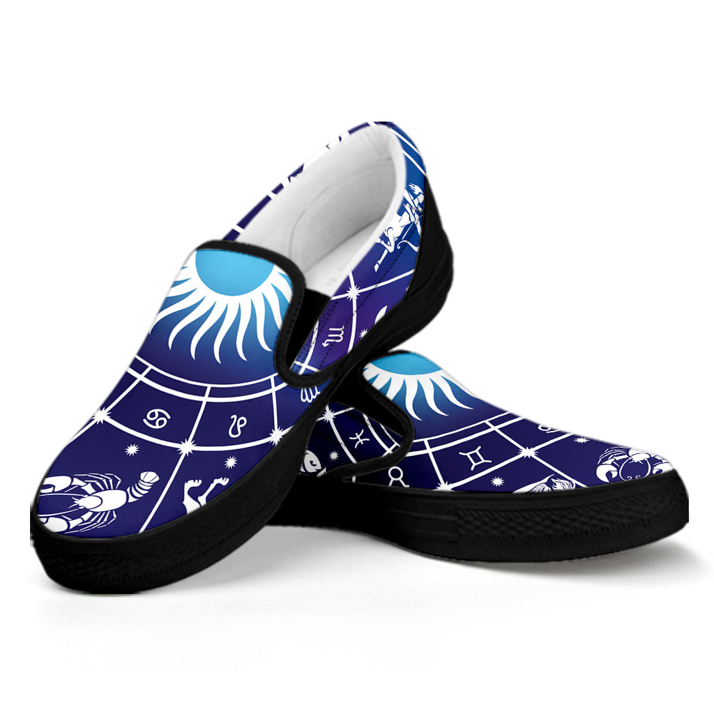 Zodiac Horoscopes Print Black Slip On Shoes