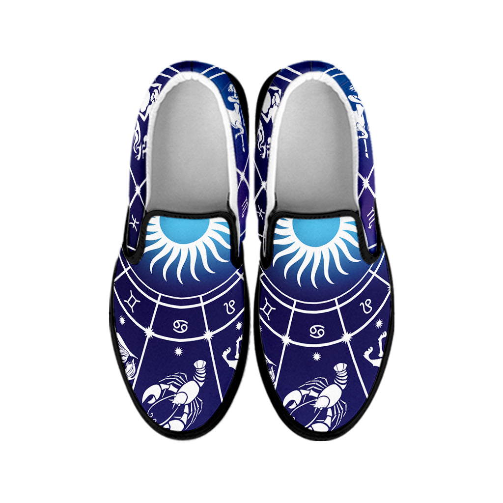 Zodiac Horoscopes Print Black Slip On Shoes