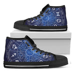 Zodiac Signs Wheel Print Black High Top Shoes