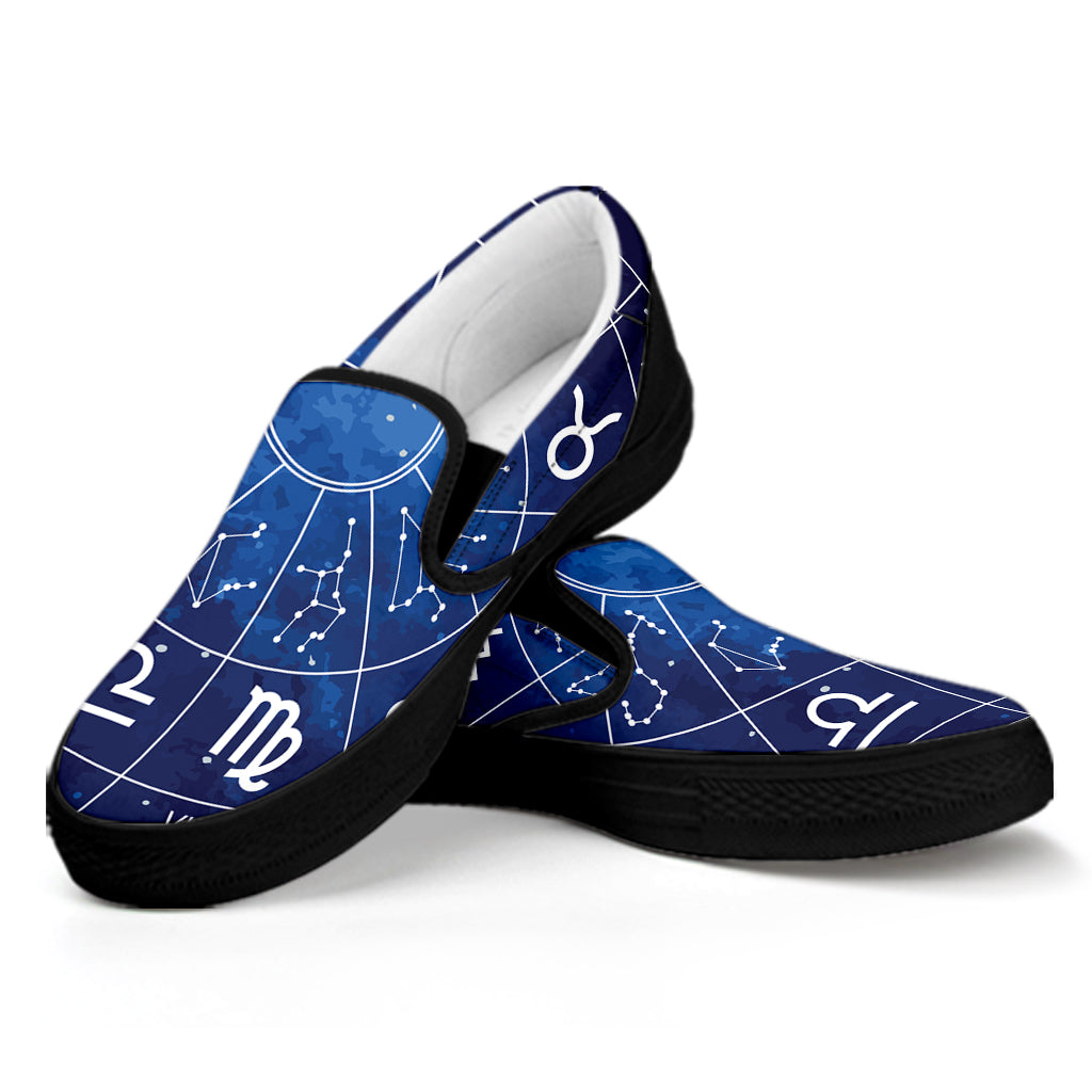 Zodiac Signs Wheel Print Black Slip On Shoes