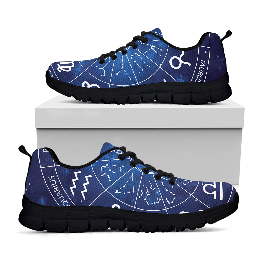 Zodiac Signs Wheel Print Black Sneakers