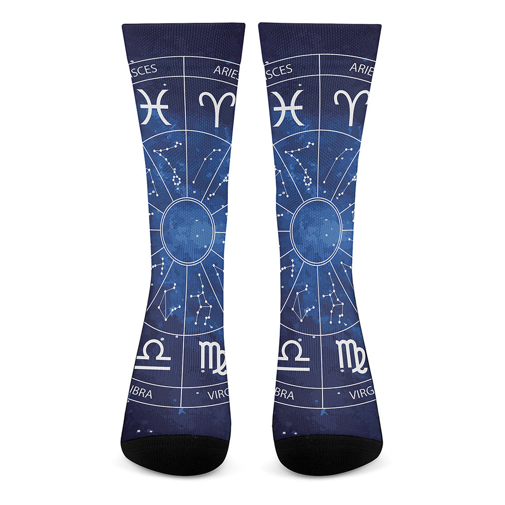 Zodiac Signs Wheel Print Crew Socks