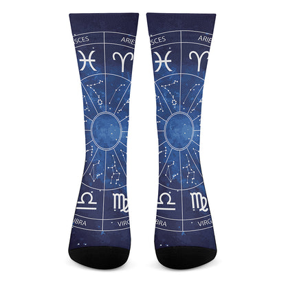 Zodiac Signs Wheel Print Crew Socks
