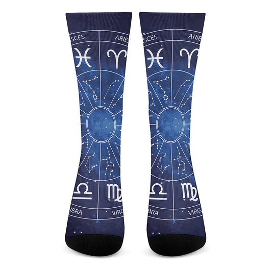 Zodiac Signs Wheel Print Crew Socks