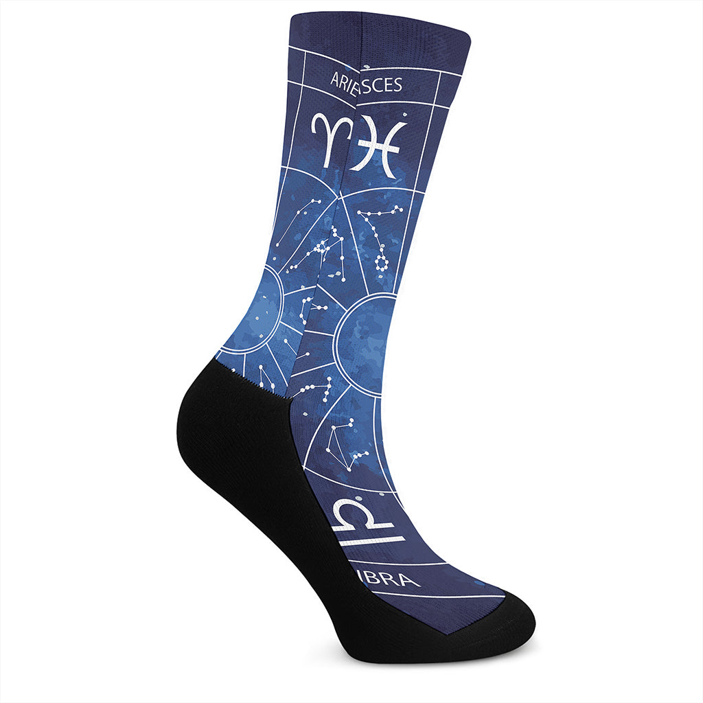 Zodiac Signs Wheel Print Crew Socks