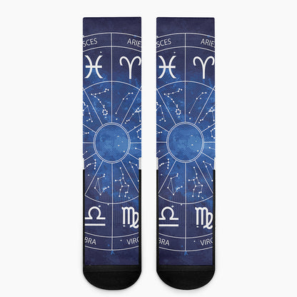 Zodiac Signs Wheel Print Crew Socks