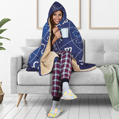Zodiac Signs Wheel Print Hooded Blanket