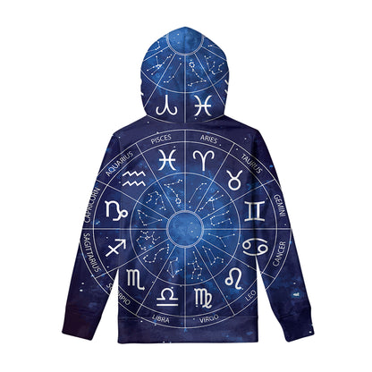 Zodiac Signs Wheel Print Pullover Hoodie