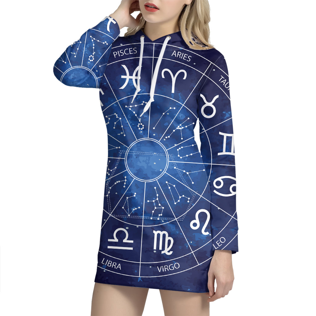 Zodiac Signs Wheel Print Pullover Hoodie Dress