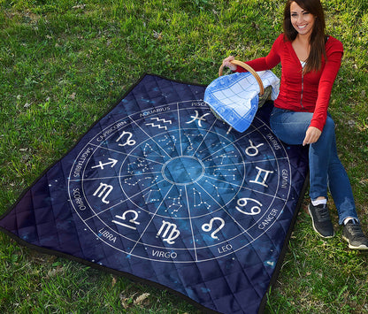 Zodiac Signs Wheel Print Quilt