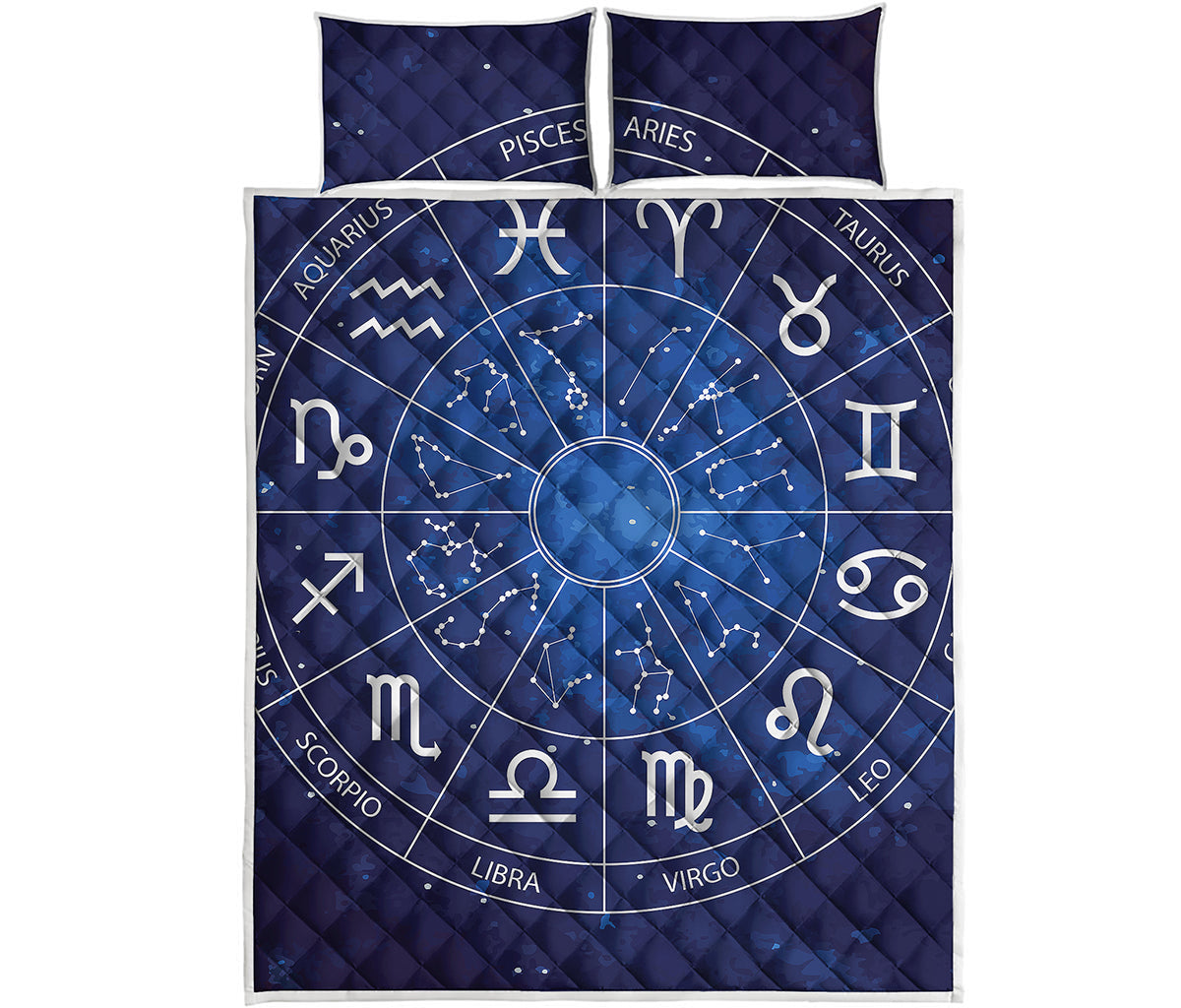 Zodiac Signs Wheel Print Quilt Bed Set