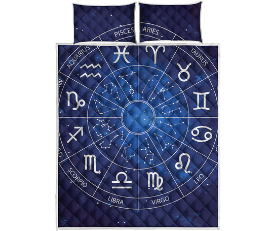 Zodiac Signs Wheel Print Quilt Bed Set