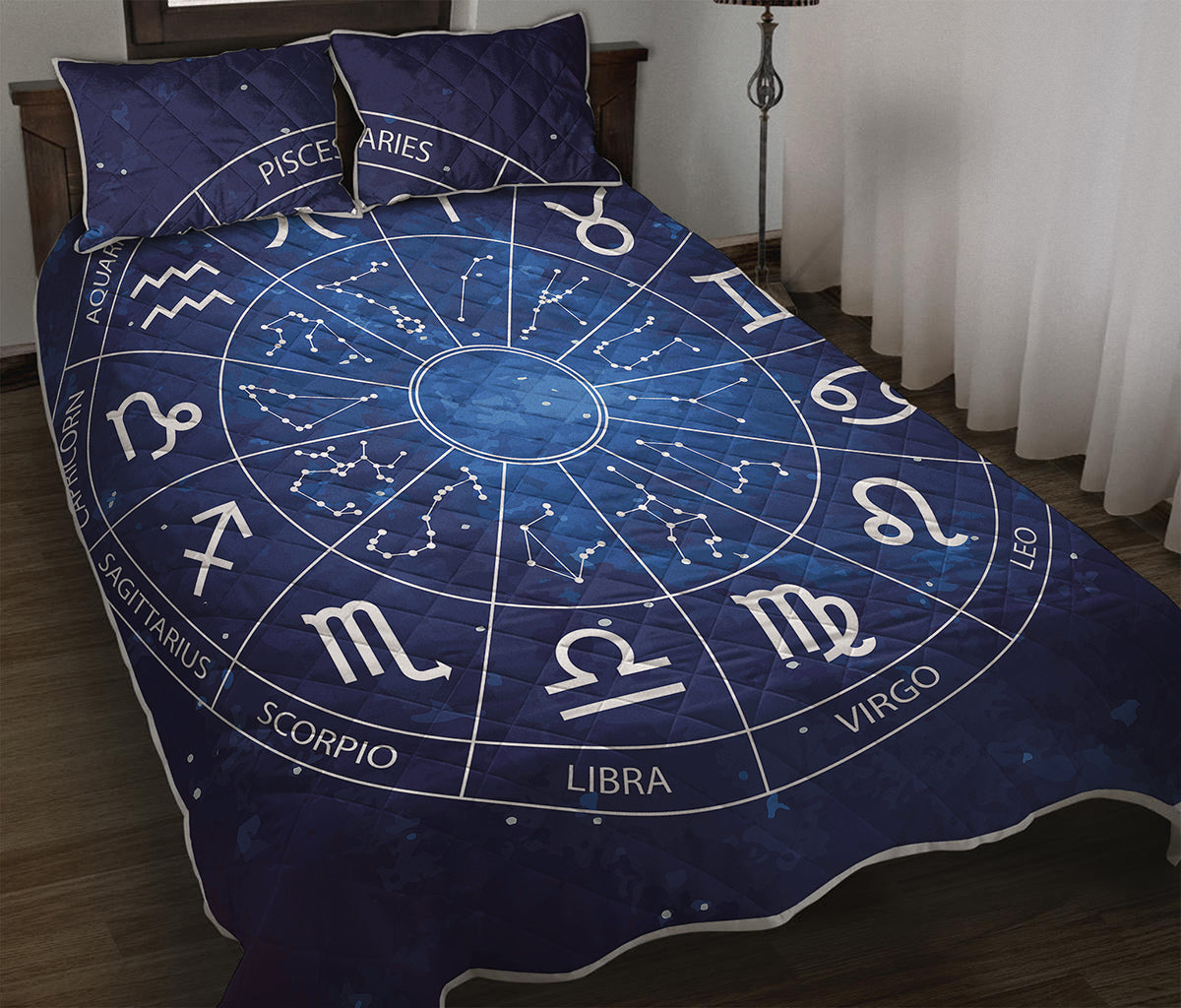 Zodiac Signs Wheel Print Quilt Bed Set