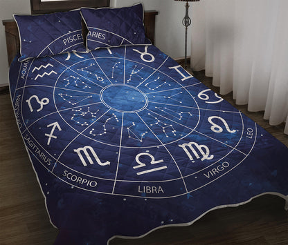 Zodiac Signs Wheel Print Quilt Bed Set