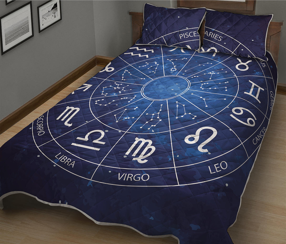 Zodiac Signs Wheel Print Quilt Bed Set
