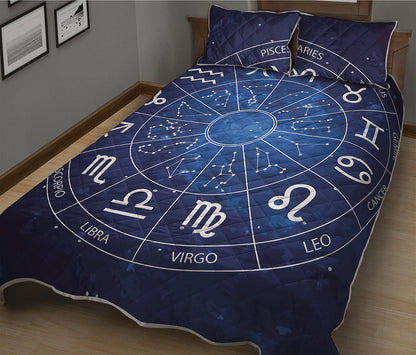 Zodiac Signs Wheel Print Quilt Bed Set