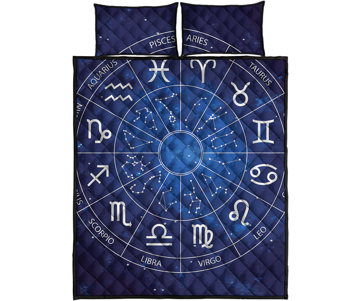 Zodiac Signs Wheel Print Quilt Bed Set