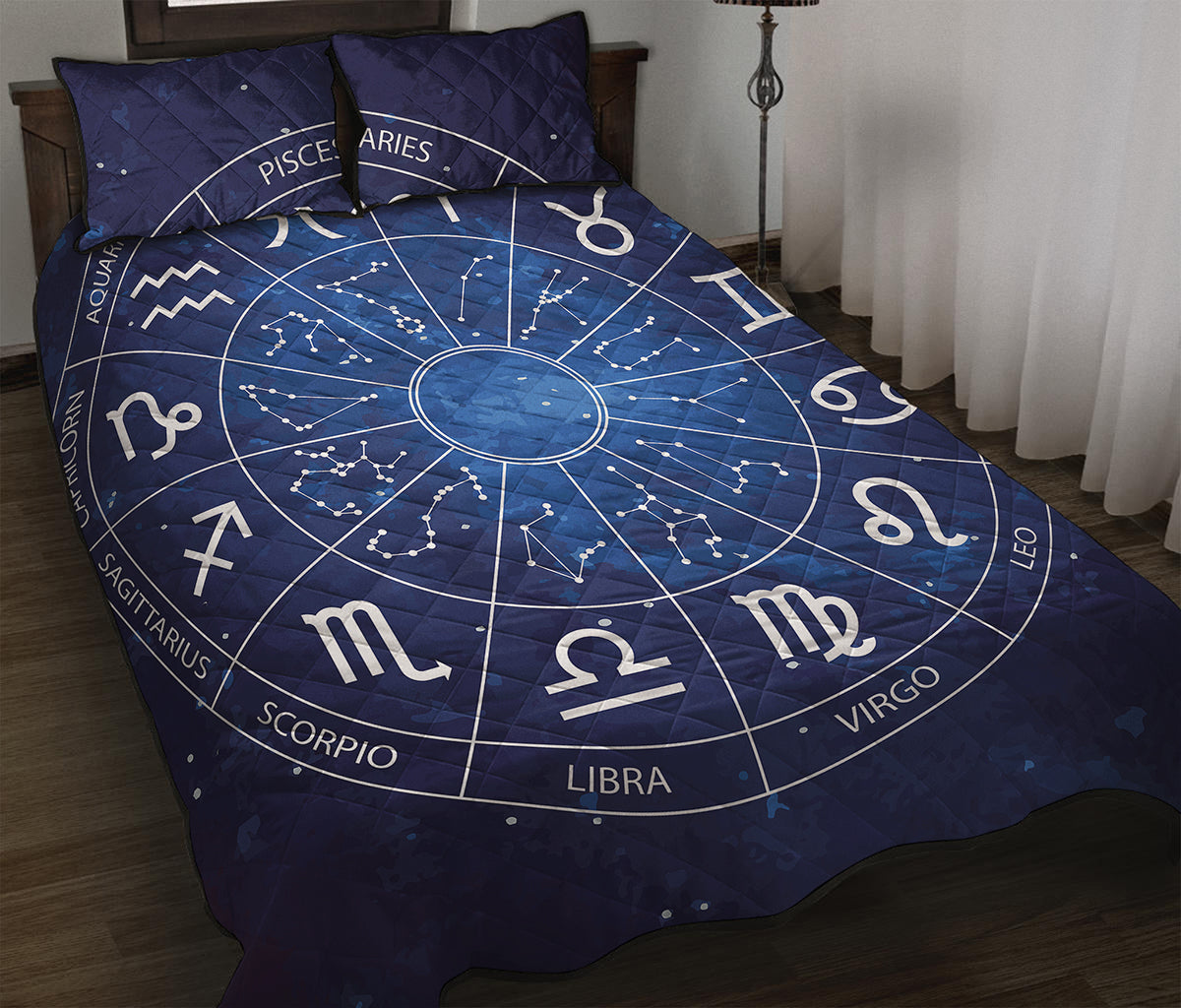 Zodiac Signs Wheel Print Quilt Bed Set