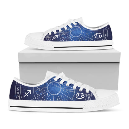 Zodiac Signs Wheel Print White Low Top Shoes