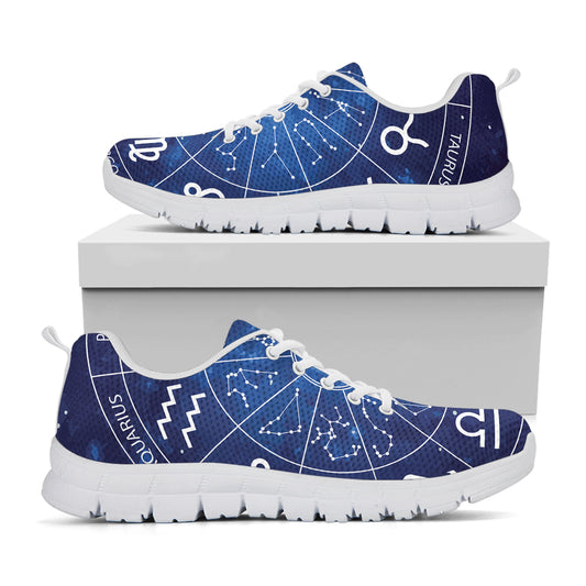 Zodiac Signs Wheel Print White Sneakers