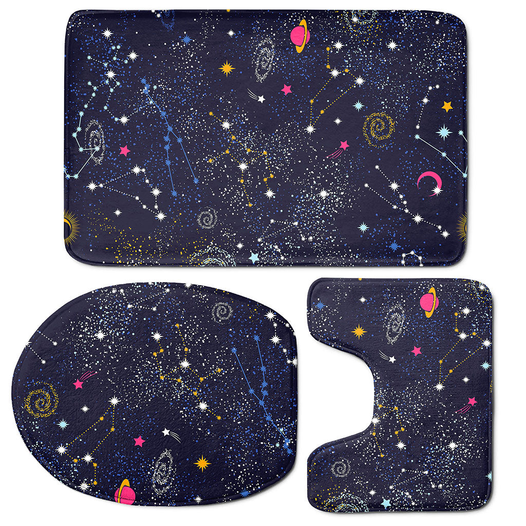 Zodiac Star Signs Galaxy Space Print 3 Piece Bath Mat Set