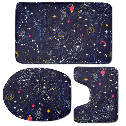 Zodiac Star Signs Galaxy Space Print 3 Piece Bath Mat Set